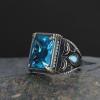 BLUE TOPAZ TAŞLI 925 AYAR ERKEK GÜMÜŞ YÜZÜK