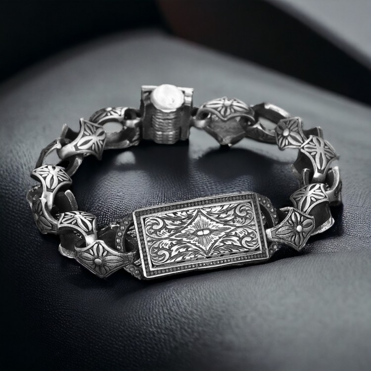 925 STERLING SILVER MEN'S BRACELET WITH PEN-ENCRAFTED DESIGN