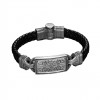 MEN'S 925 STERLING SILVER LEATHER BRACELET WITH PEN-ENCRAFTED DESIGN