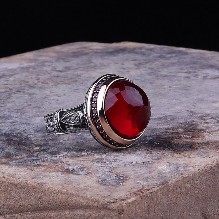 925 STERLING SILVER MEN'S RING WITH ROUND BLACK ZİRCON STONE