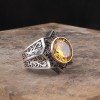 CITRINE ZİRCON STONE SELJUK STAR DESIGN 925 STERLING SILVER MEN'S RING CITRINE ZİRCON STONE SELJUK STAR DESIGN 925 STERLING SILVER MEN'S RING