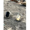 DOUBLE-SIDED 925 STERLING SILVER MEN'S RING WITH AGATE STONE DOUBLE-SIDED 925 STERLING SILVER MEN'S RING WITH AGATE STONE
